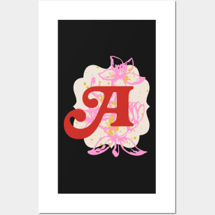 Monogram Letter A with Vintage Flower Graphic Posters and Art